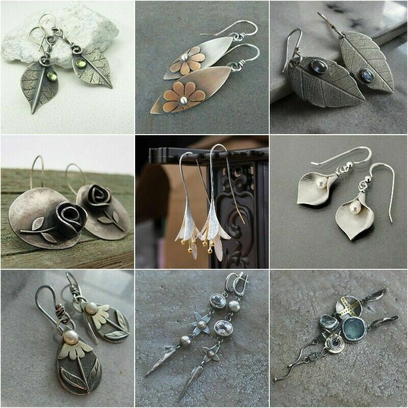 Ancient Silver Leaf Flower Earrings