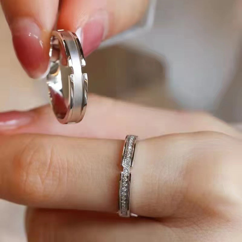 Men's And Women's Starry Sky Rings In White Brass