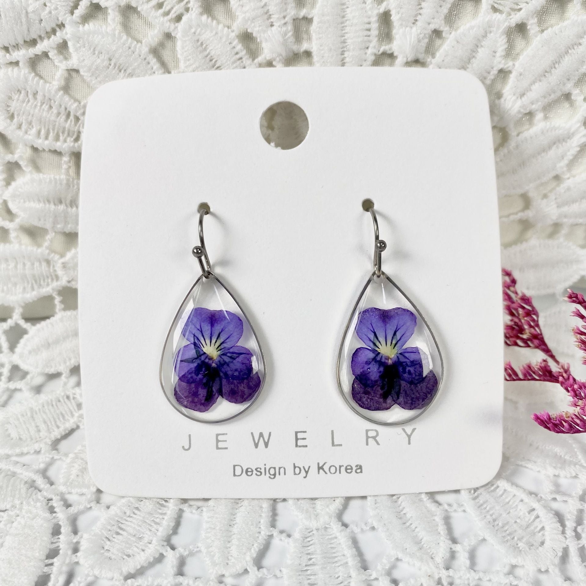 Handmade Dry Flower Earrings Don't Forget Me Drop-shaped Ear Hook