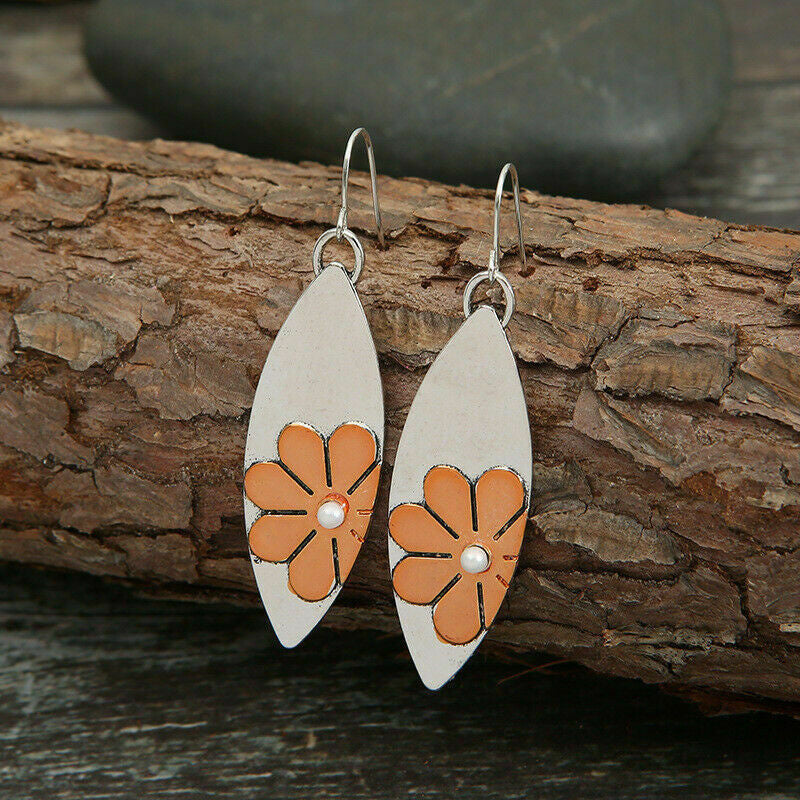 Ancient Silver Leaf Flower Earrings