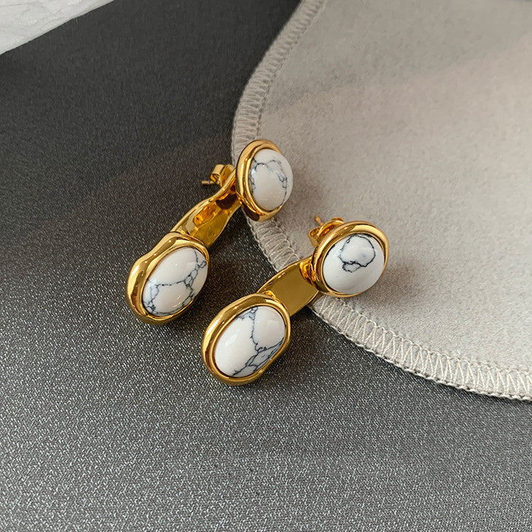 European And American Colored Natural Tiger Eye Stone Retro Earrings Female