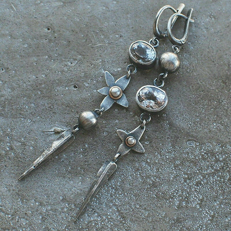 Ancient Silver Leaf Flower Earrings