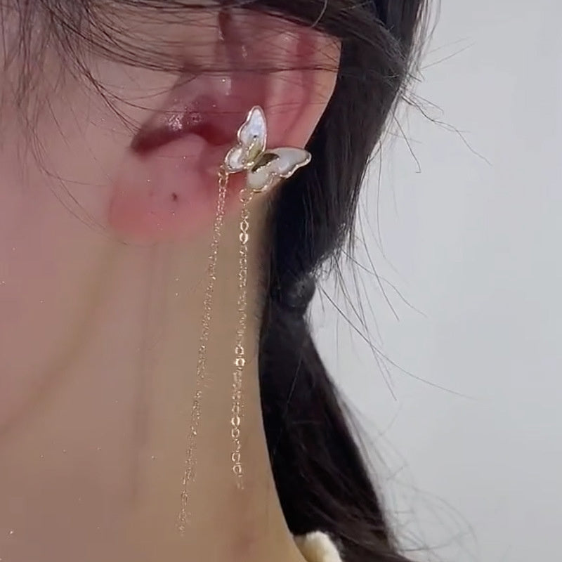 Autumn Fairy Butterfly Chain Long Tassel Ear Clip Female Simple Personality Earless Ear Ornament