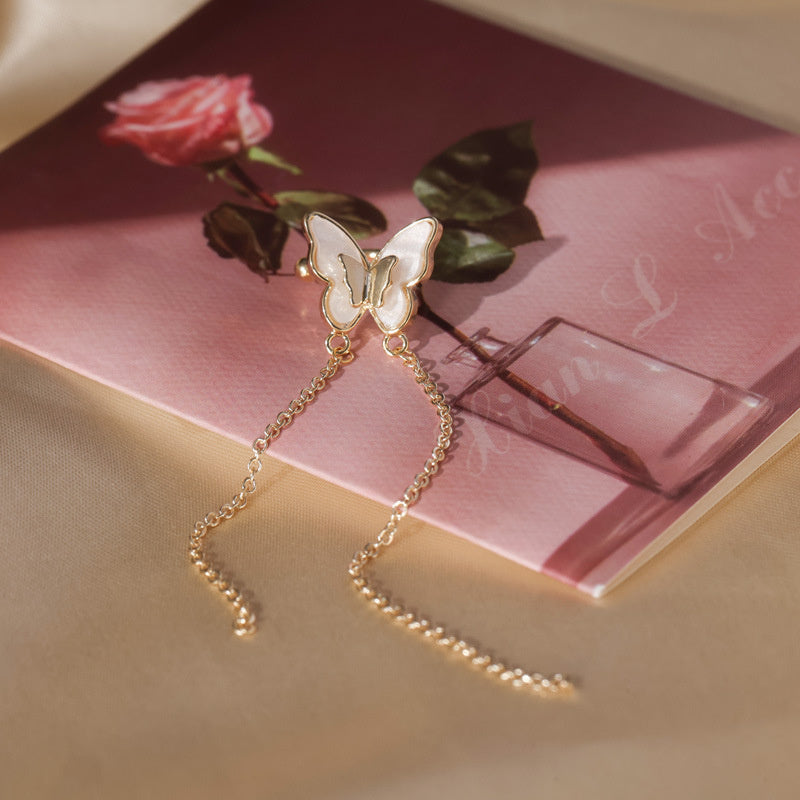 Autumn Fairy Butterfly Chain Long Tassel Ear Clip Female Simple Personality Earless Ear Ornament